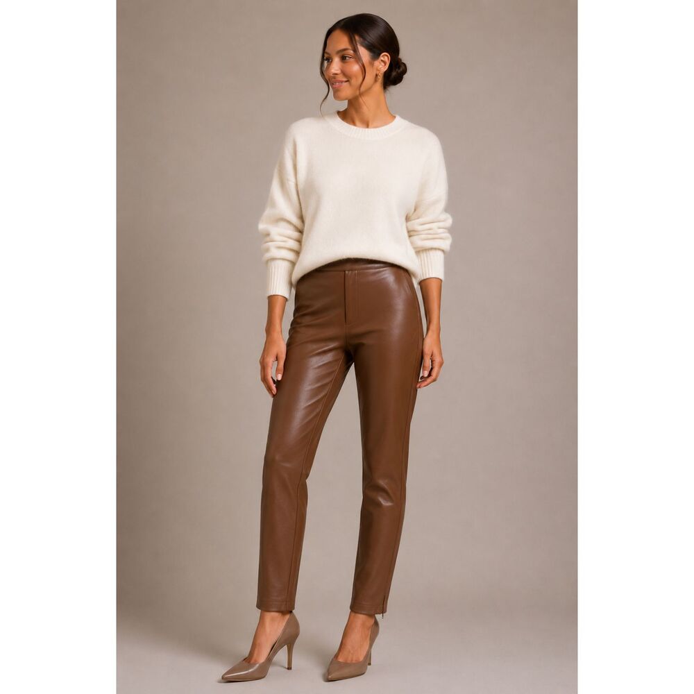 Zara Faux Leather Pants Mid Camel Women Sz M Camel Slim Leg Ankle Zip Quite Lux